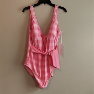 LYSA Nadia One-Piece Swimsuit, Plus Size 1X, Pink Checker Pattern, UPF 50+ - NWT